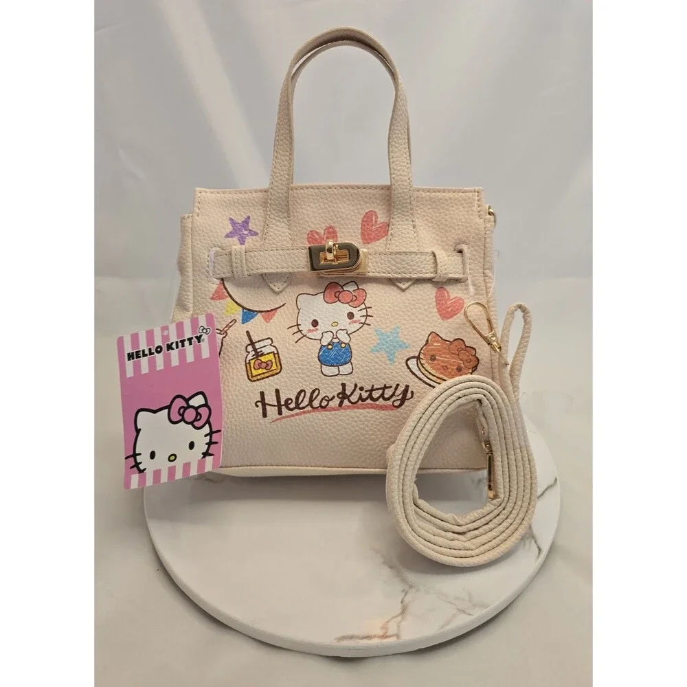 Hello Kitty Painted Mini Satchel Crossbody Purse NWT Sanrio White Faux Leather